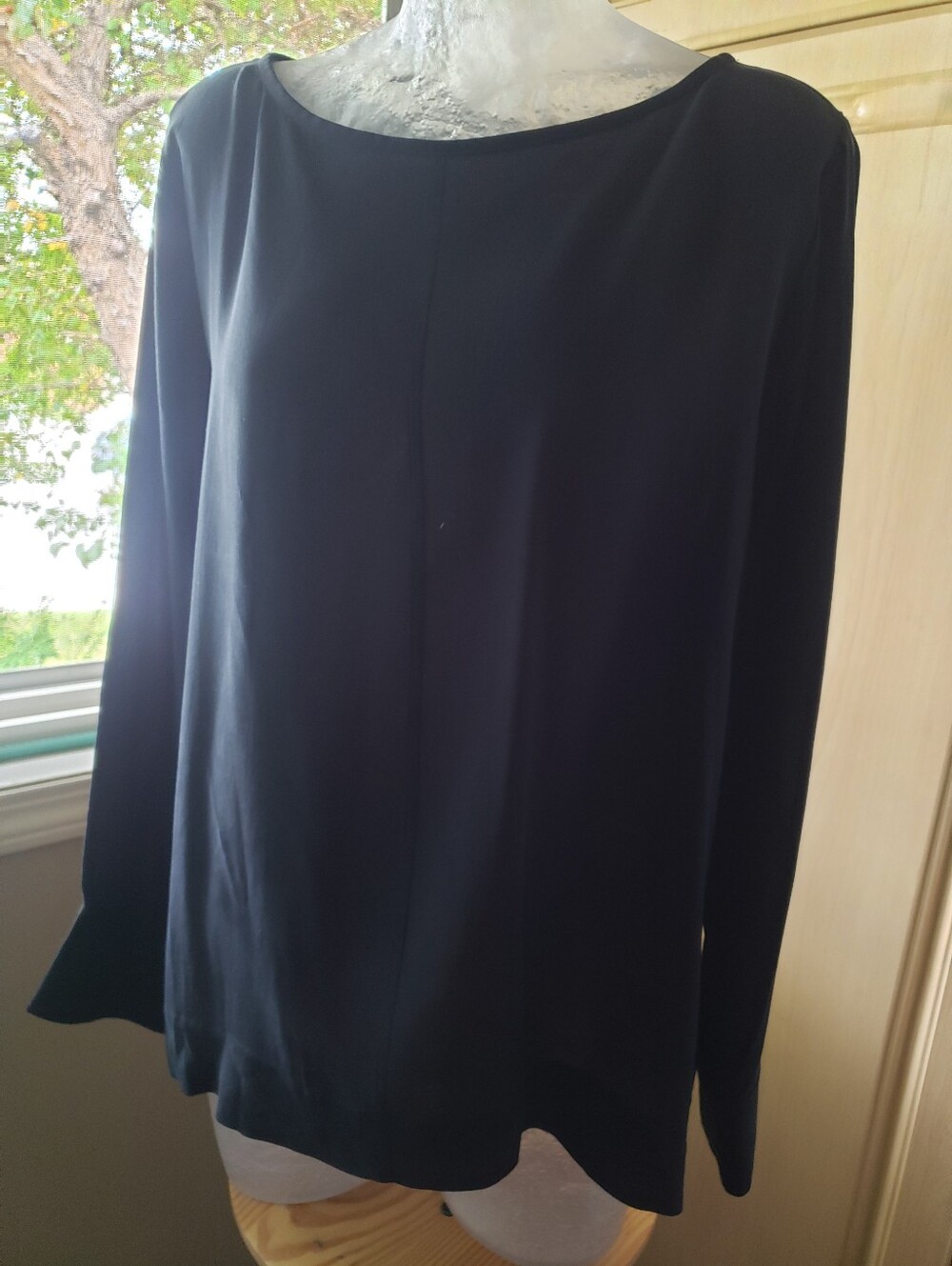 Everlane 100% Silk Black Long-Sleeve Boatneck Blouse